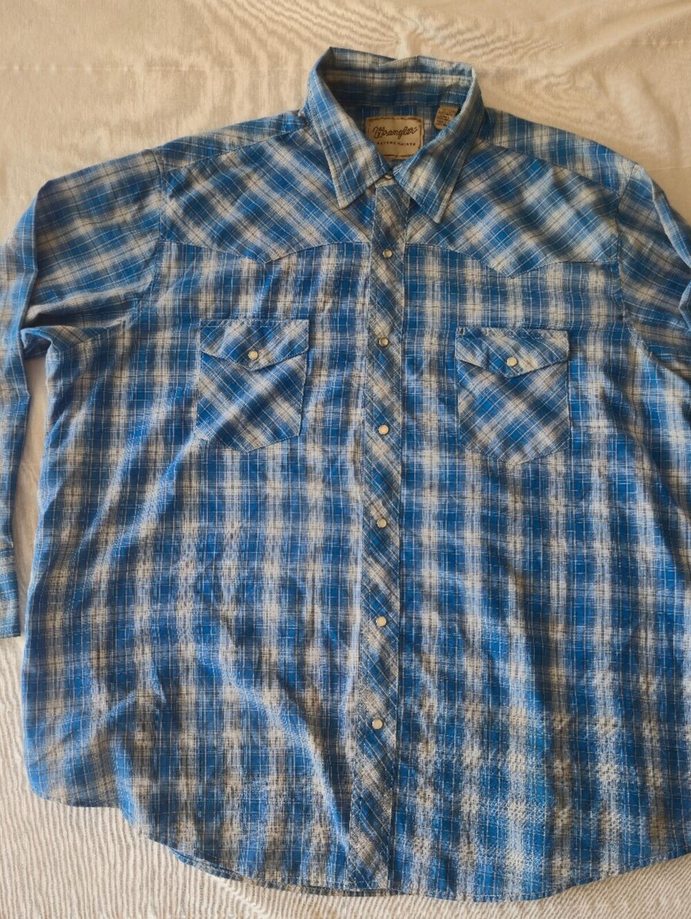 Wrangler Western Shirt Men's 2XL Blue Plaid Button-Up Long Sleeve Shirt